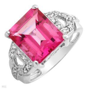 Incredible Ladies Diamond and Pink Topaz Ring set in 14K White Gold